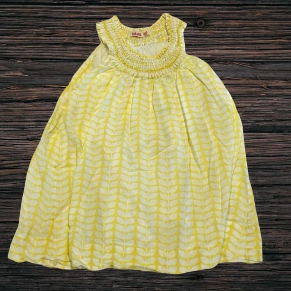 Kit + Lili Girls 2Y Yellow White Leaf Smocked Cotton Boho Sundress Lined
